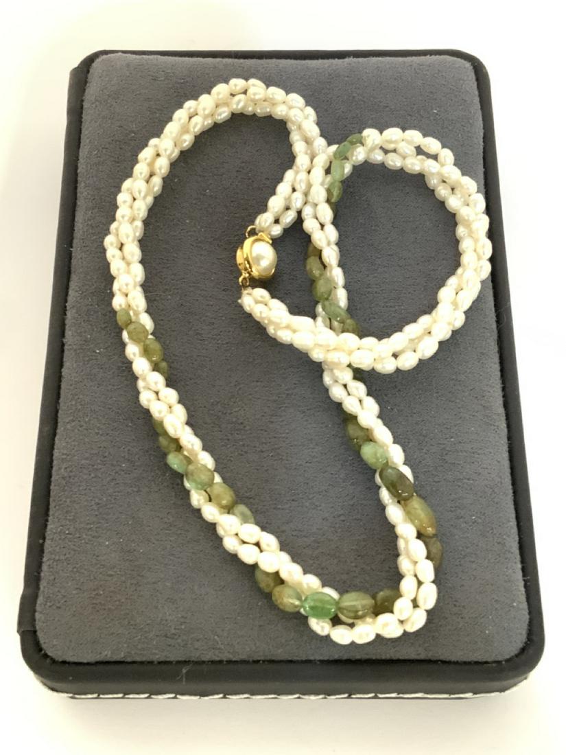 Twisted Pearl And Emerald Bead Necklace (1 of 4)