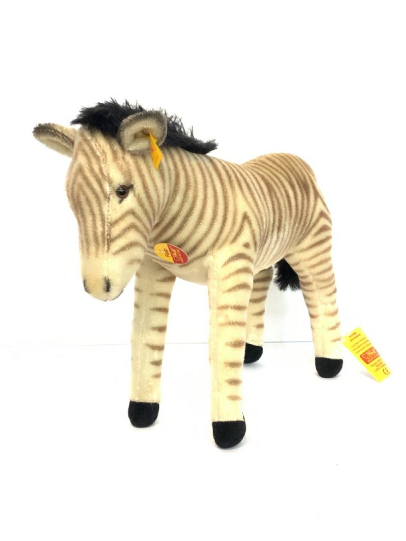 Steiff Zebra, Mohair Animal: Steiff Zebra, Mohair. Made in Germany. Dimensions: 11” x 13”