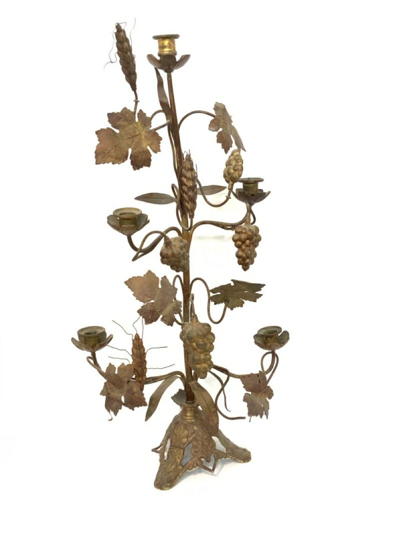 19th c. American Iron Candelabra: 19th c. Iron candelabra with grape clusters and leaf design. Dimensions: 25"h X 13"w X 5"d