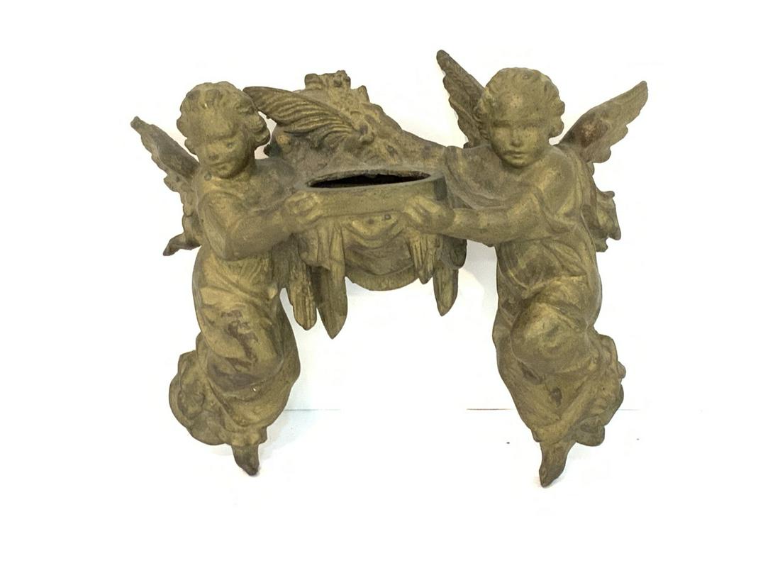 Antique Metal Holy Water Font w/ Angels (1 of 6)