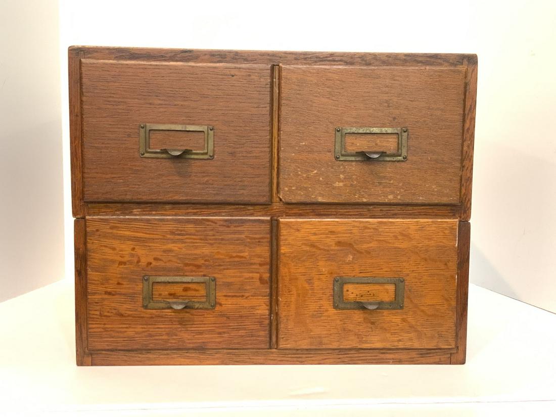 Oak Four Drawer Index File Box (1 of 4)