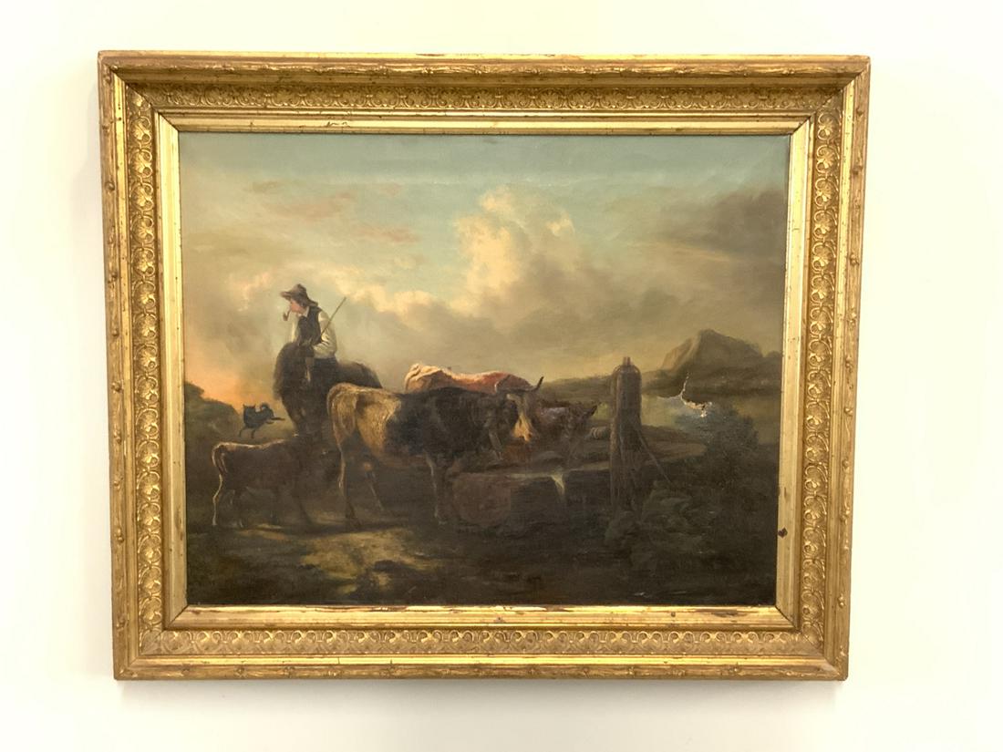 19th c. Shepherd w/ Sheep In Landscape (1 of 6)