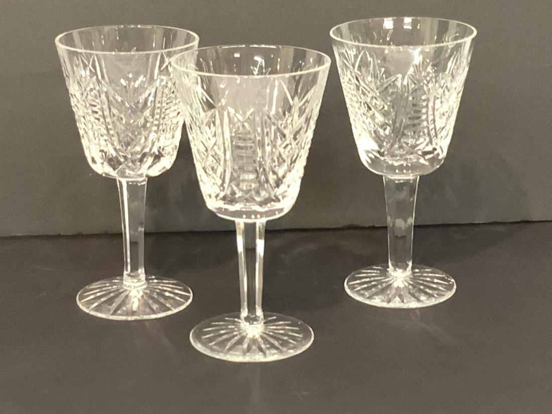 Waterford Crystal Goblets: Three (3) Waterford wine goblets. No damage noted. Free of chips, cracks or repair. Dimensions: 5 3/4"h X 3"w Acid etched signed in crystal.