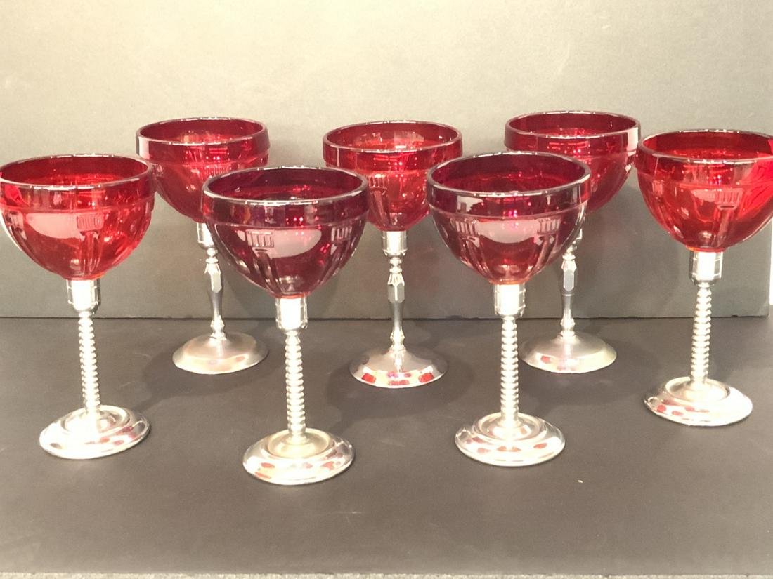 Art Deco Ruby And Chrome Cocktail Glasses (1 of 3)