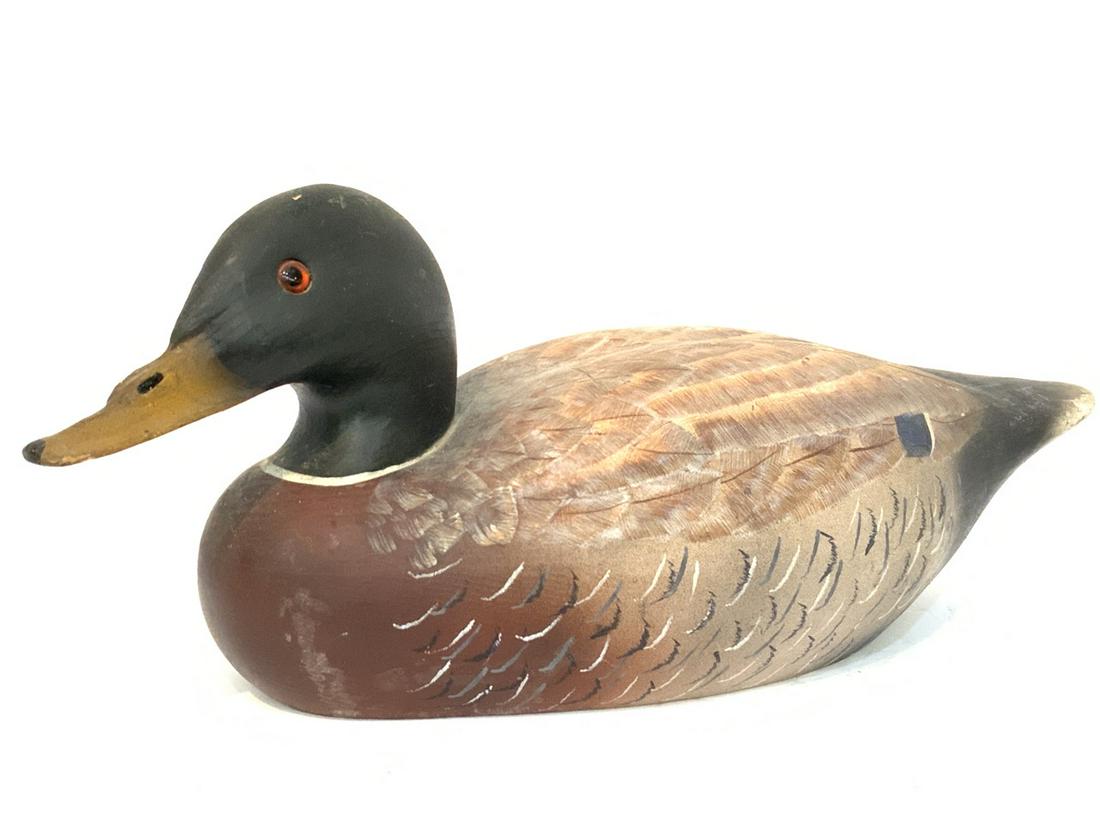 Vintage Mallard Drake Duck Decoy: Mallard Drake Duck Decoy by Bill Schneck.Signed at bottom by Bill SchneckWoodGlass EyesDimensions: 16” x 7” x 6.5”