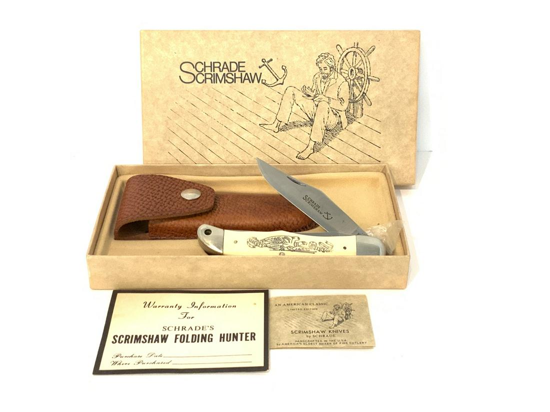 Schrade Scrimshaw Limited Edition: Schrade Scrimshaw folding hunter's knife. 2615C Limited Edition. Dimensions: 5 1/4" length