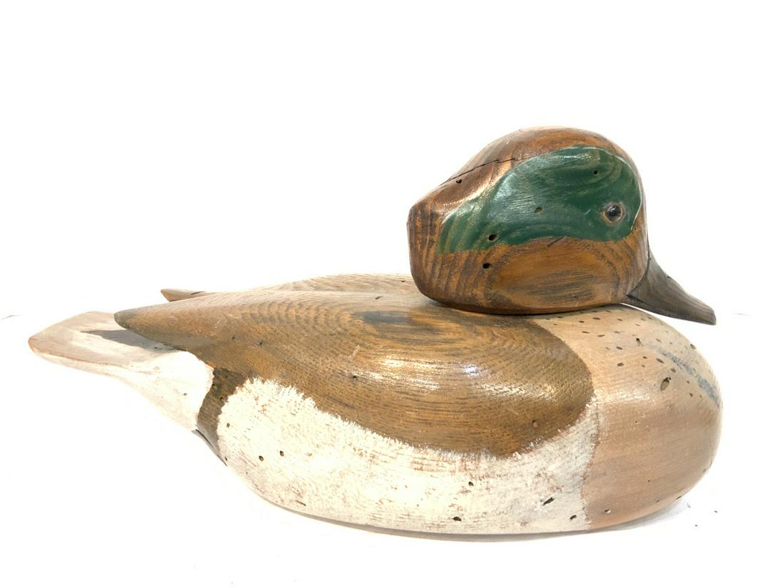 Green Winged Teal Duck Decoy: Lance Lichtensteiger c.1984 Green Winged Teal Duck Decoy. Wood Signed “ Lance Lichtensteiger” 1984, Ringwood, NJ