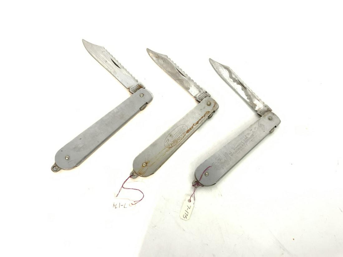 Three (3) Schrade Walden, NY Pocket Knives: Schrade, Walden, NY pocket knives. Three pieces with stainless steel handles.Single-Bladed3” BladeStainless Steel