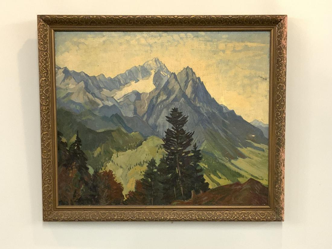 German Mountain Landscape Oil Painting Signed Illegibly (1 of 6)