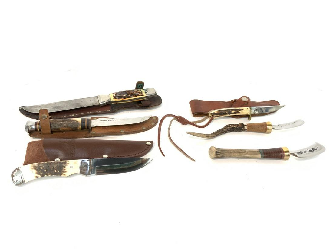 Lot of Six (6) Vintage Stag Handled Hunting Knives (1 of 5)