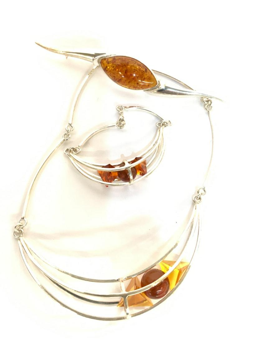 1980's Faux Amber Bobbles Sterling Necklace Set (1 of 3)
