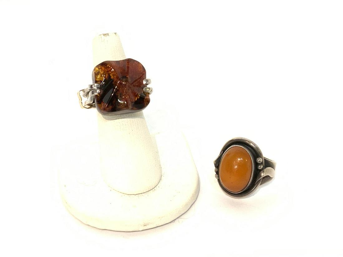 Two (2) Sterling Silver Amber Rings (1 of 4)