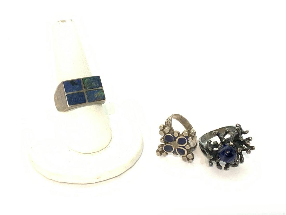 Three (3) Vintage Lapis Sterling Silver Rings (1 of 5)