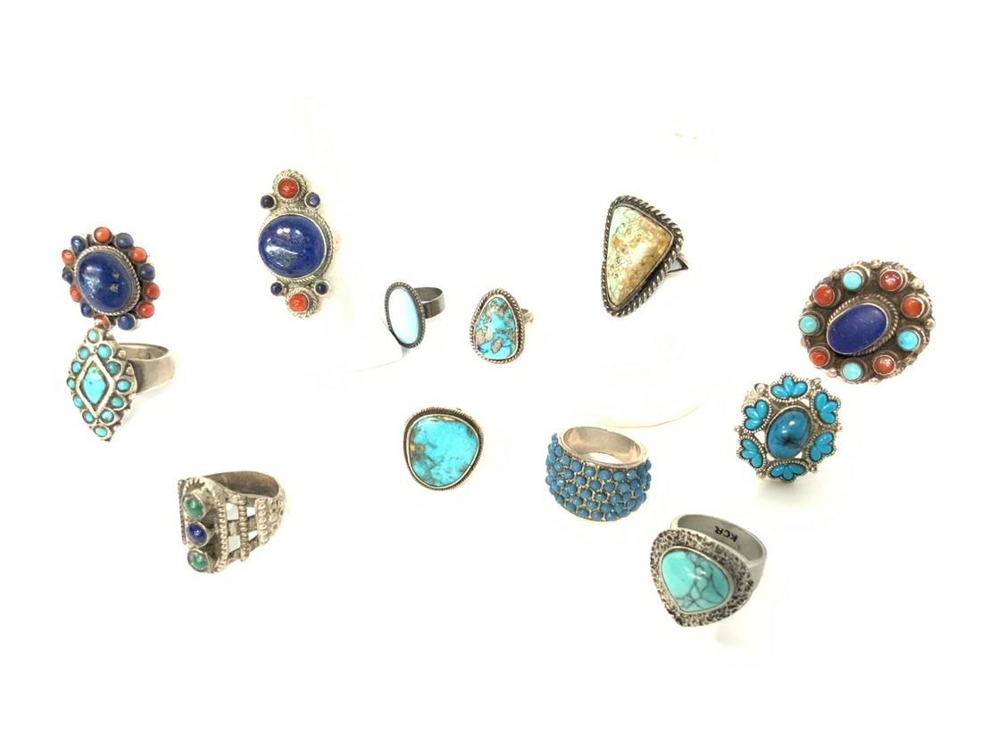 Estate Sterling Silver Turquoise Rings: Compiled estate sterling silver turquoise rings. Old Nepal Ring - Suraj International Inc.