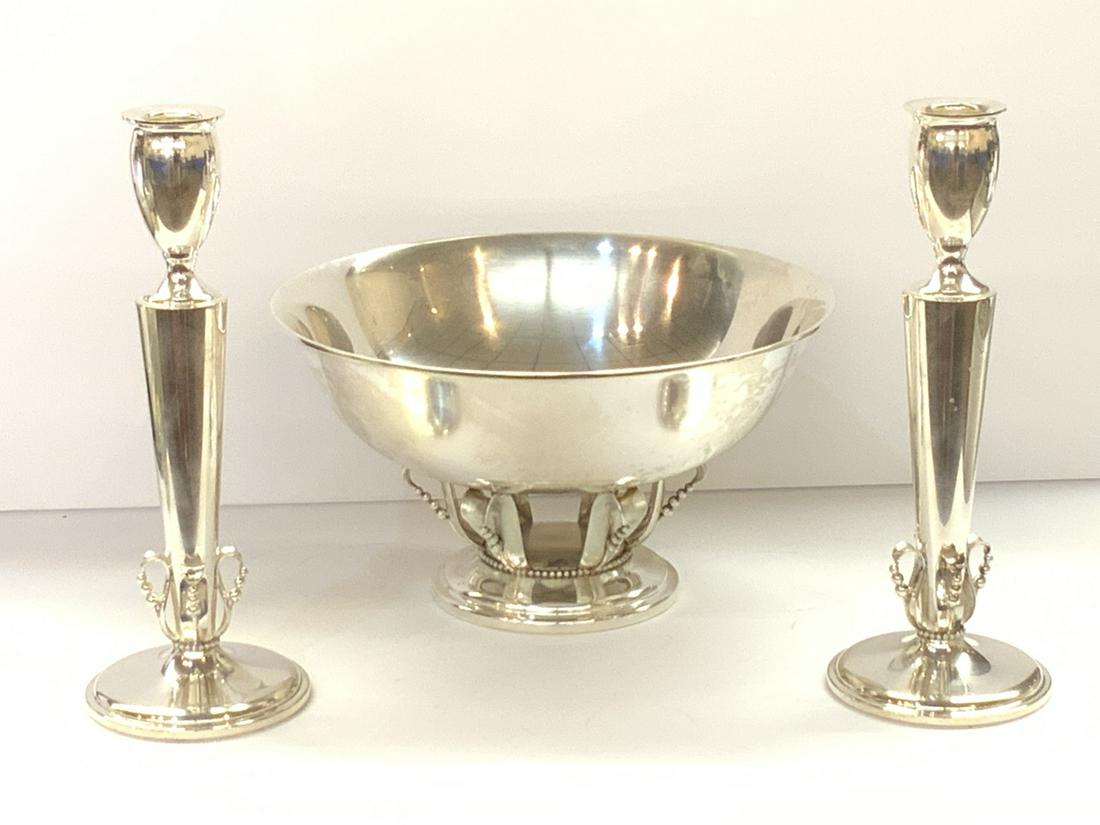 American Sterling Silver 1940's Bowl & Candlesticks (1 of 5)