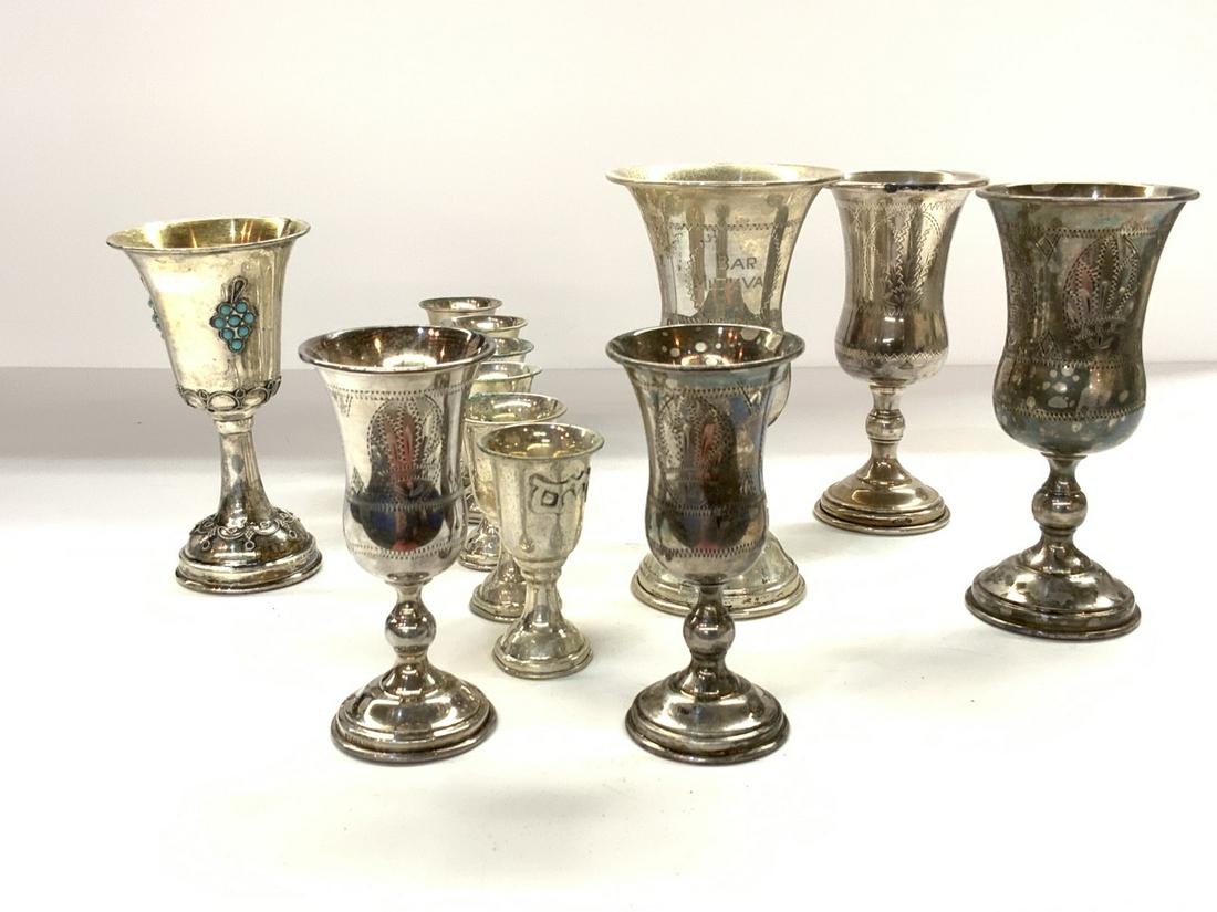 Twelve (12) Sterling Silver Judaica Kiddish Cups (1 of 3)