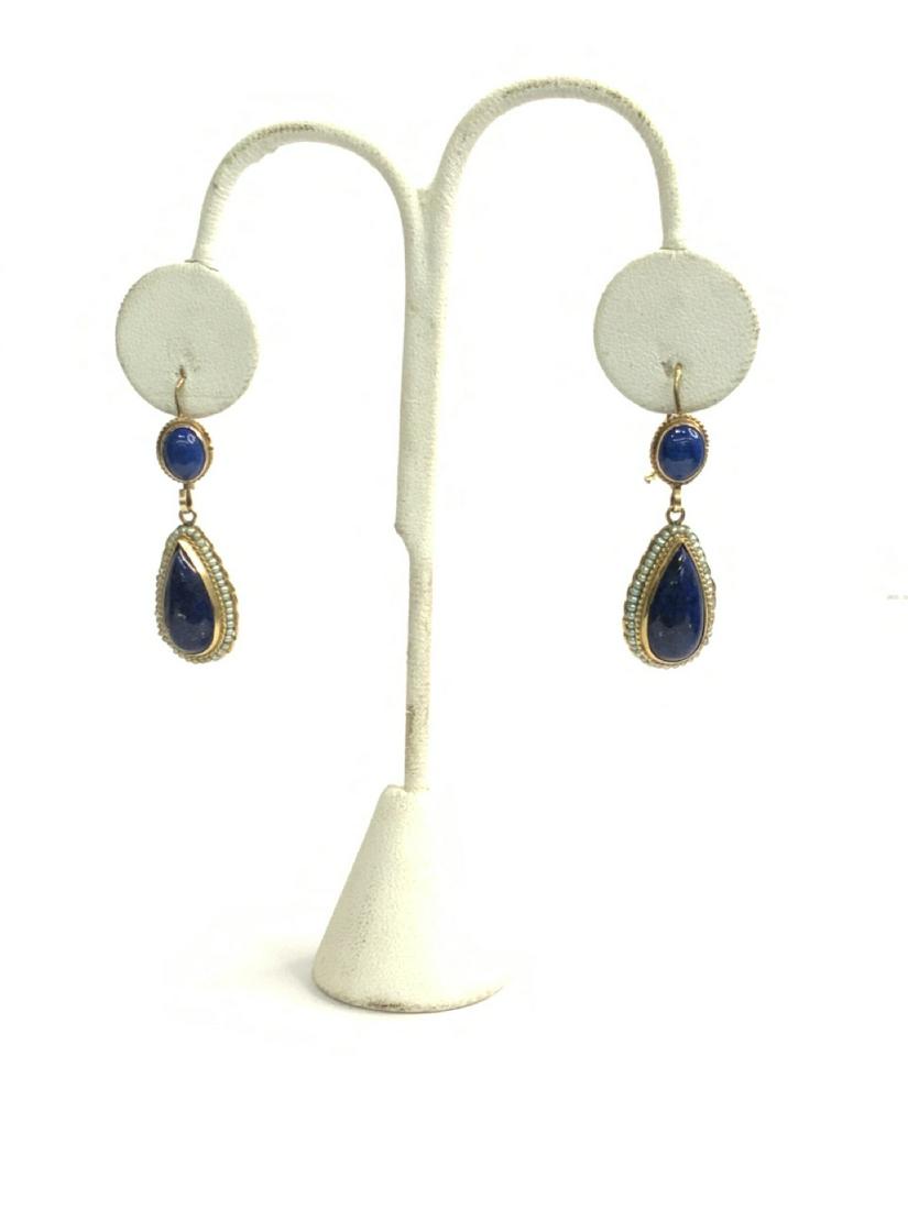 Fancy 14k Gold Lapis And Pearl Drop Earrings (1 of 5)