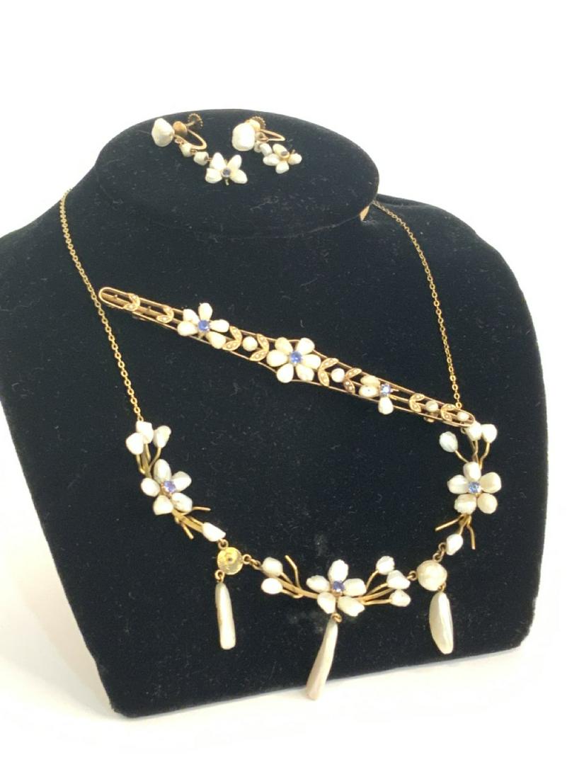 A Fine 14k Gold Parure Set Pearls And Blue Sapphires (1 of 5)