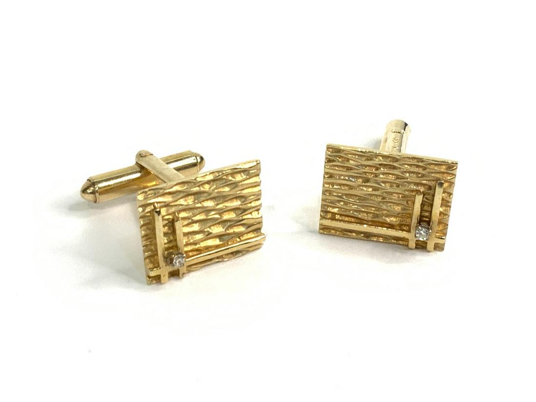 Fine Men's 14k Mid Century Diamond Cufflinks (1 of 3)