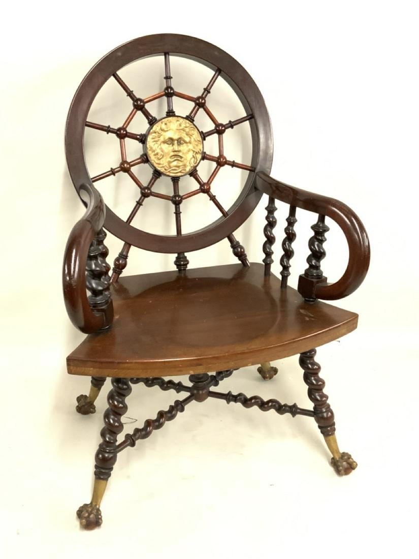 Victorian Mahogany Chair, Head Of Medusa Bronze Back (1 of 7)