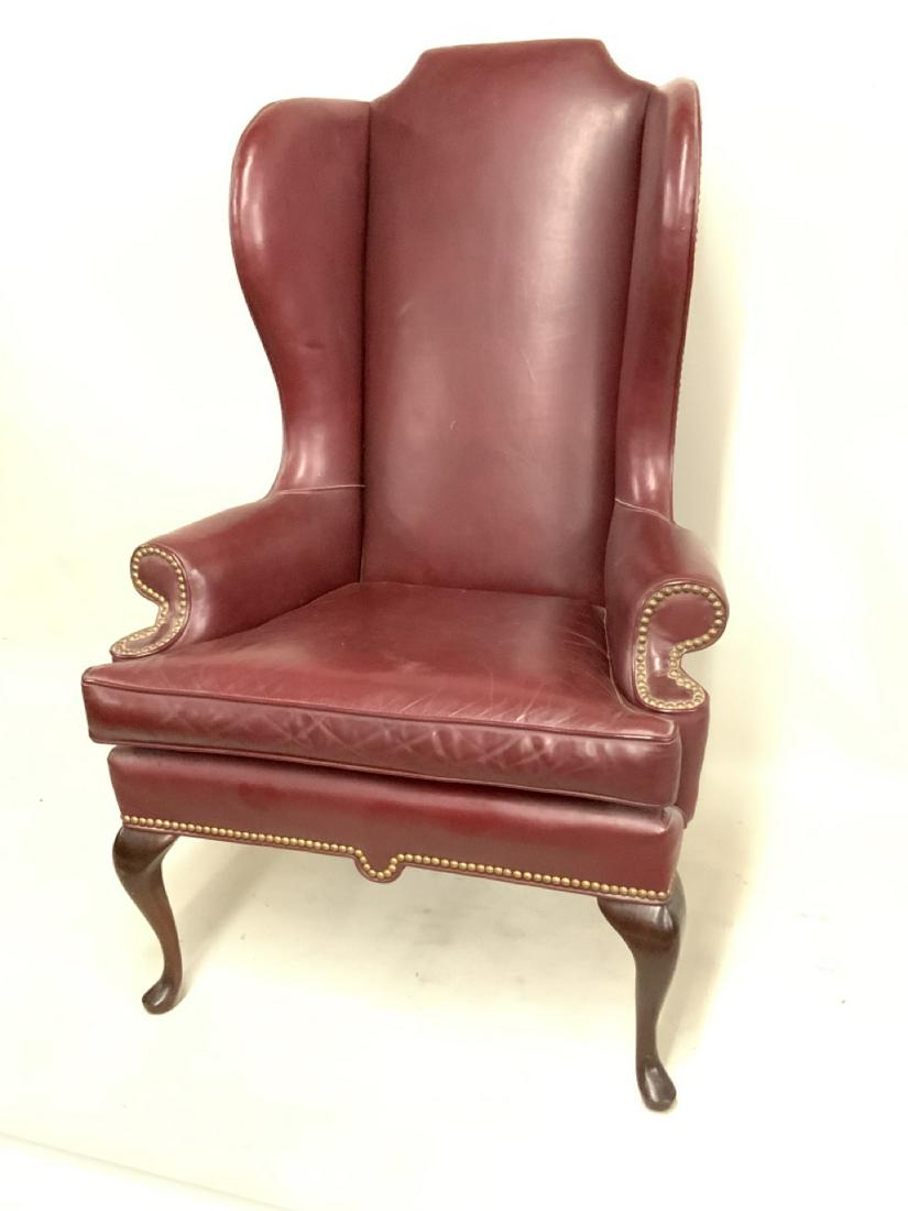Swaim Original Red Leather Studded Highback Chair (1 of 8)