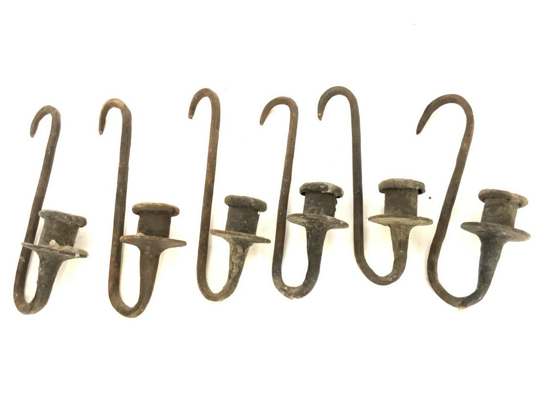 Six (6) Antique Iron Fireplace  Mantle Candle Hooks (1 of 4)