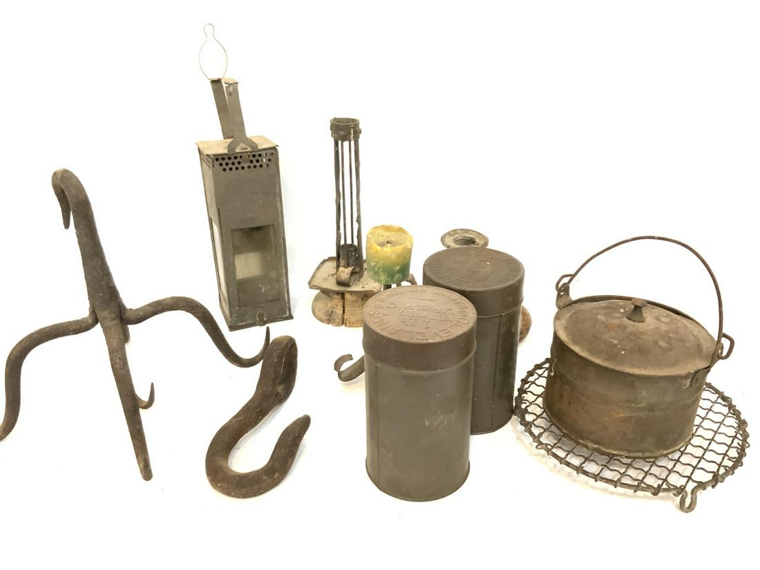 Primitives Hooks, Candle Lamp, Tins Etc. (1 of 5)