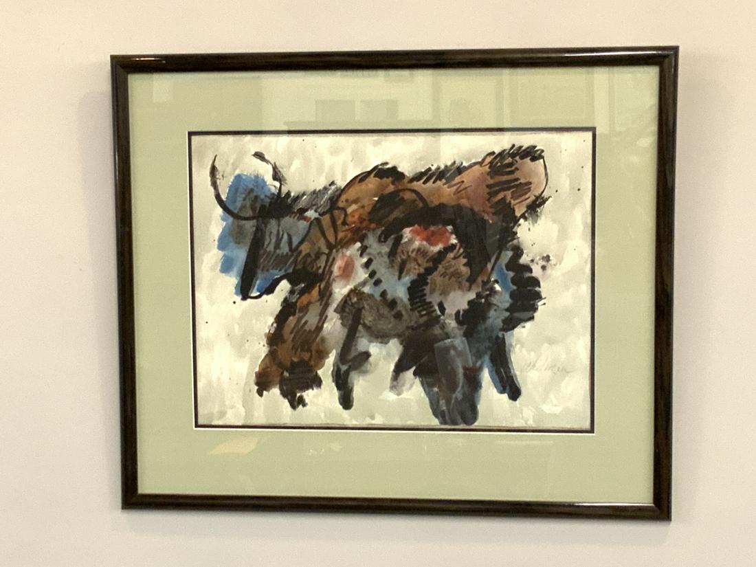 Harry Widman (1929-2014) Bison Latifron: Harry Widman (1929-2014) Watercolor on paper Bison Latifron c.1990 Watercolor on paper Dimensions: 23" X 27" overall Background Matt Widman is selling some artwork from his private collection of his f