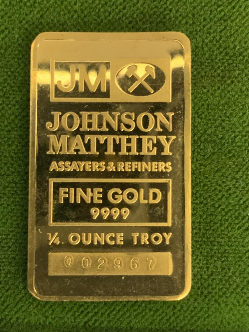 Johnson Matthey Pure Gold Bar Bullion 1/4 Oz (1 of 2)