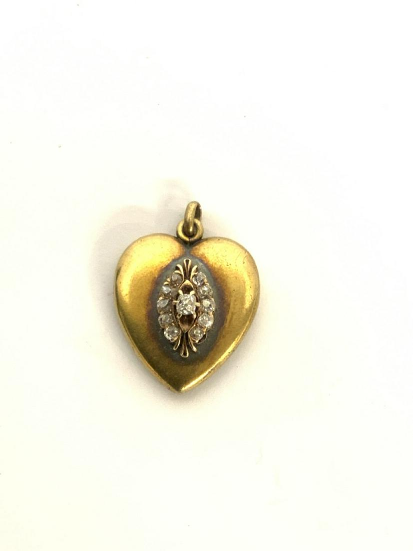Antique 14k Gold Diamond Heart Shaped Locket (1 of 4)