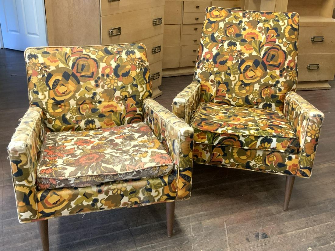 Mid Century Pair Of "His & Hers" Upholstered Arm Chairs (1 of 3)