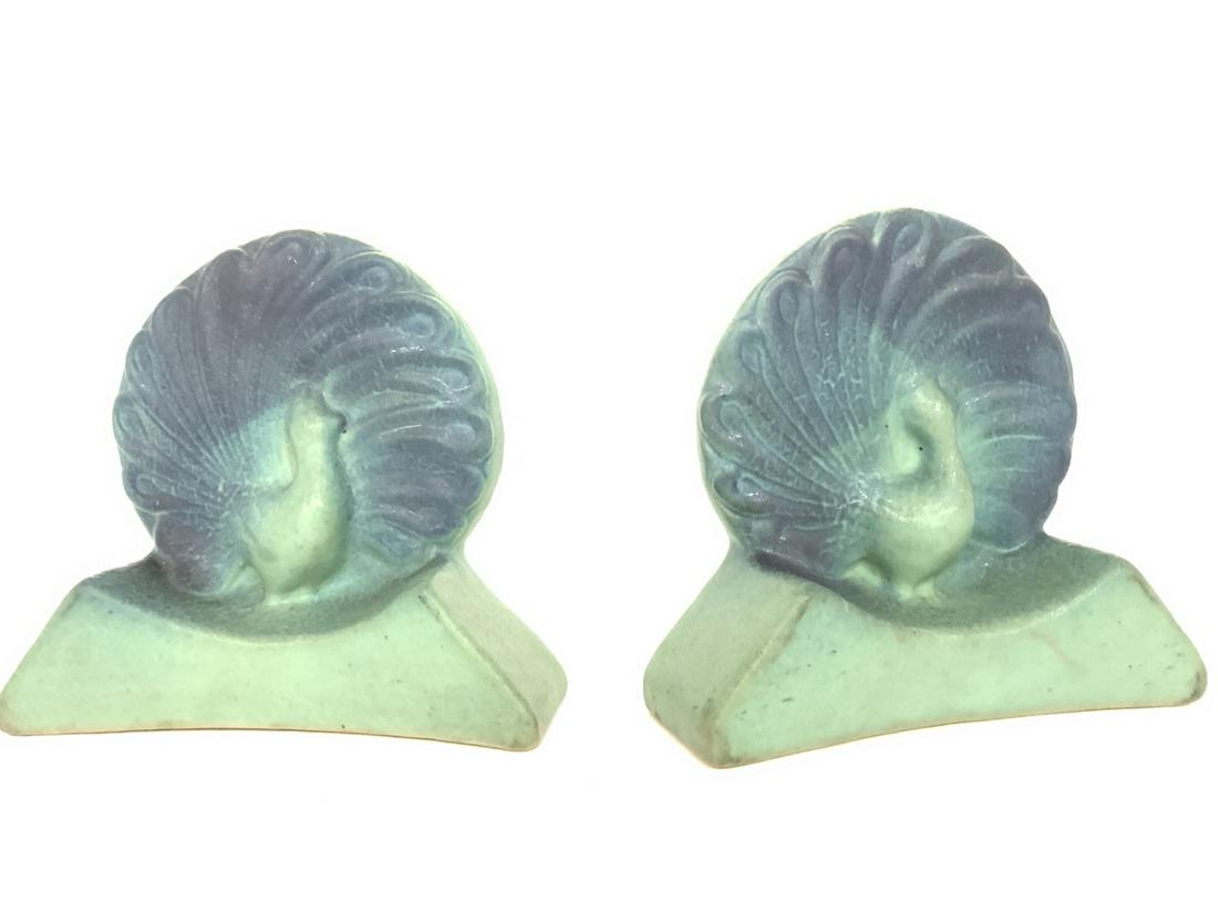 Van Briggle Art Pottery Peacock Bookends (1 of 4)
