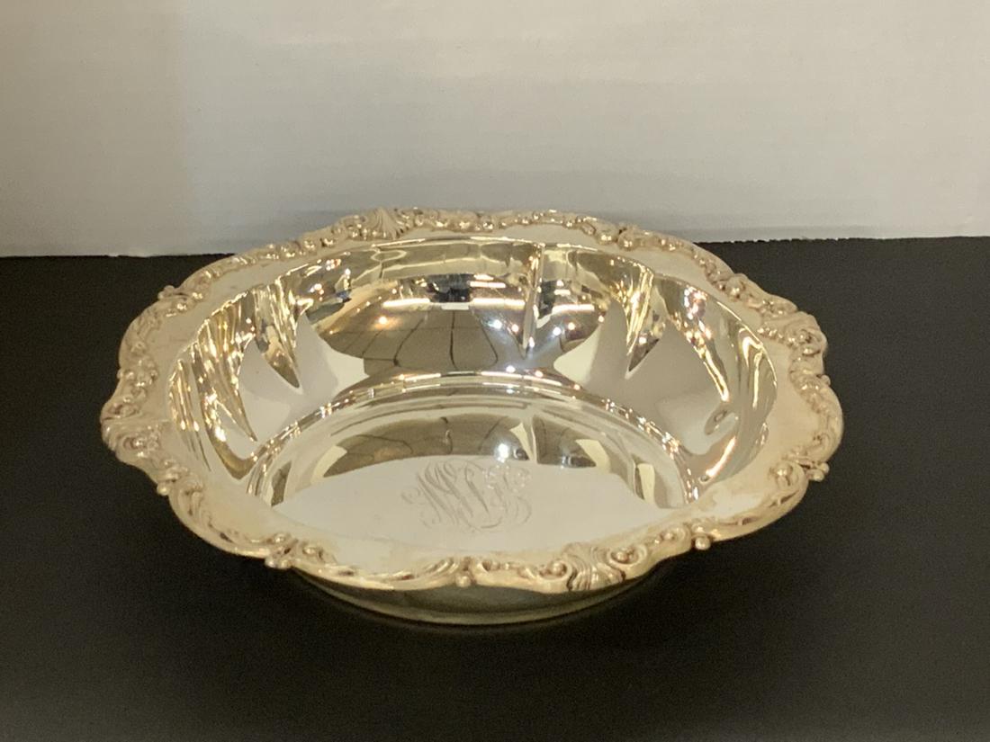 Gorham Sterling Silver Bowl: Gorham sterling silver bowl for William Wise & Co. Monogrammed. Dimensions: 2" X 9 1/2" Total weight: 10.9 avg. oz.