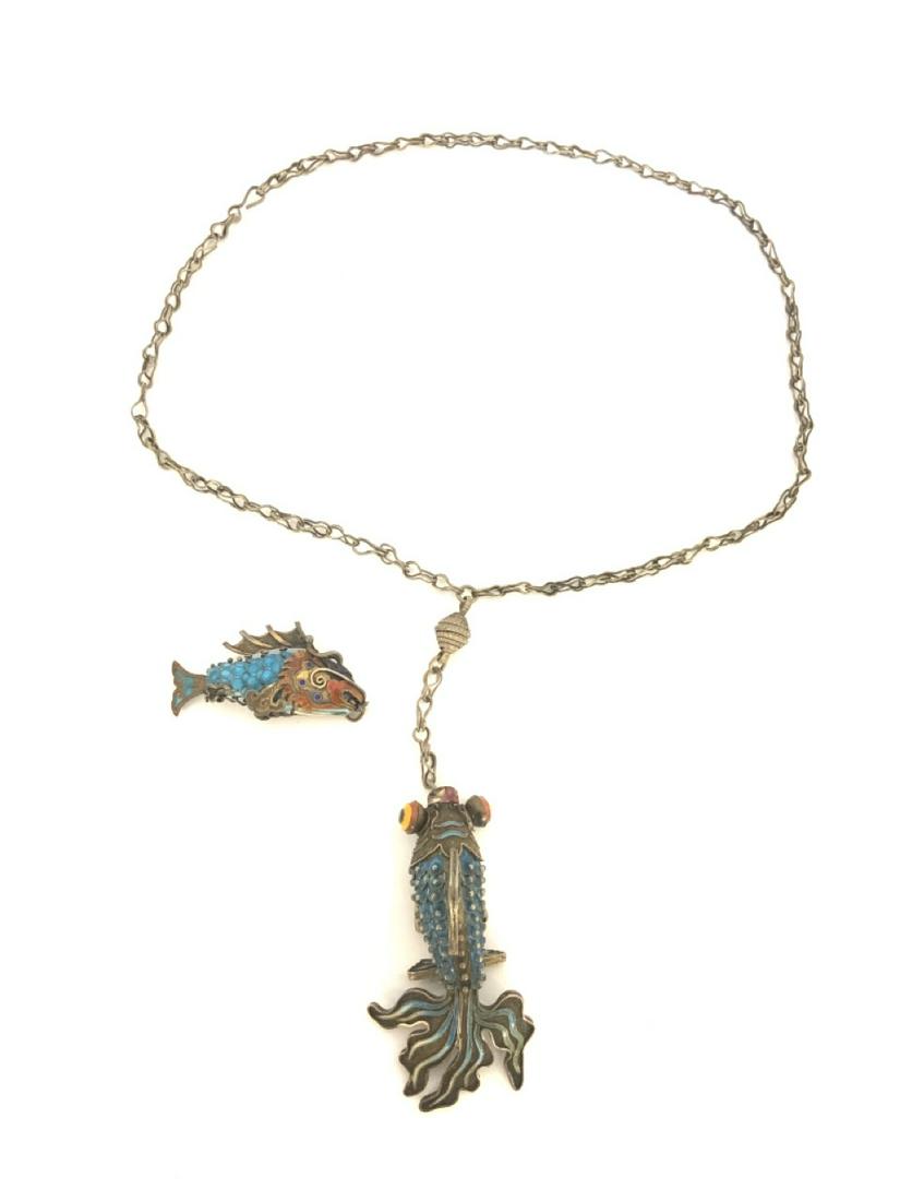 Chinese Enameled Silver Fish Pendants (1 of 3)