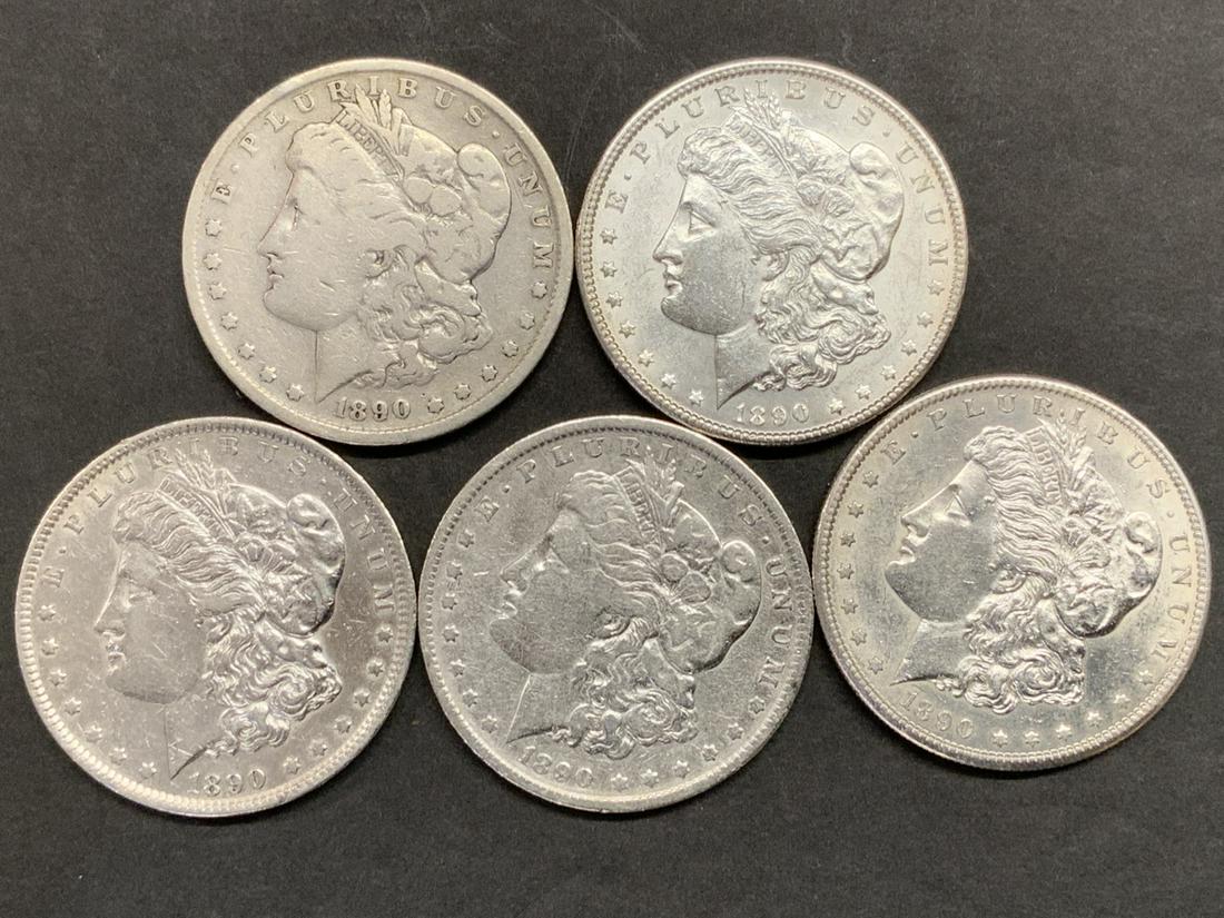 Five (5) 1890 U.S. Morgan Silver Dollars (1 of 3)