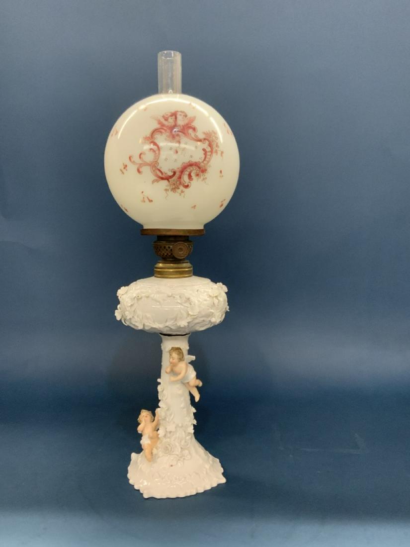 Victorian Porcelain Cherub Oil Lamp (1 of 6)