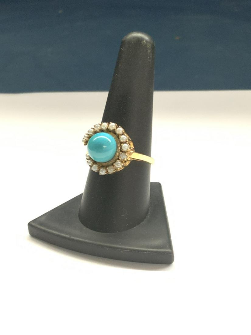 10K y.g. Persian Turquoise & Pearl Cocktail Ring (1 of 4)