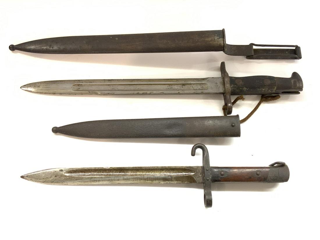 US 1892 & Austrian Combat Bayonet Knife Lot: Ce WG Austrian Combat Bayonet (Serial #: 28SR4018) 1897 Bayonet Krag Jorgensen U.S. Model 1892 Metal Scabbard Type