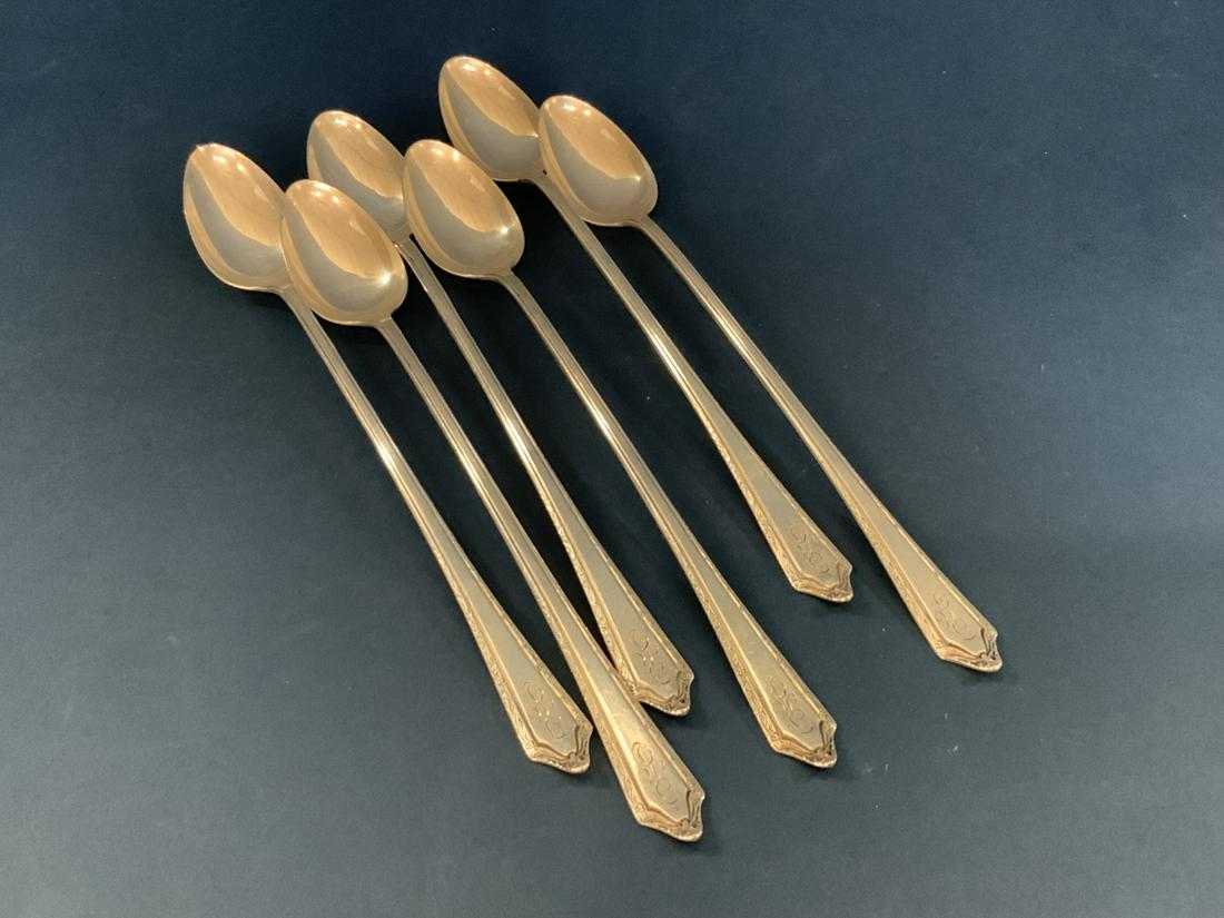 Six (6) Towle Sterling Silver Iced Tea Spoons: Six (6) Towle Sterling silver ice tea spoons. Monogrammed. Total weight: 5.471 troy ounces Pat. 1919