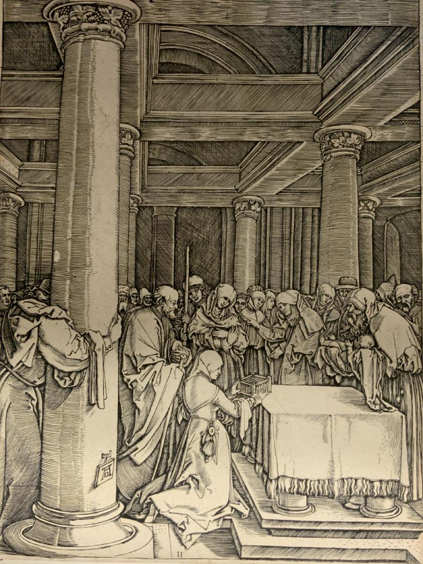 Aft. Albrecht Durer "Life Of The Virgin Series": Aft. Albrecht Durer The Life Of The Virgin Series Engraving laid on paper. Corner edge tear. Dimensions: 14 1/4" X 10 1/4" laid on paper. Life of a Virgin series c. 1500