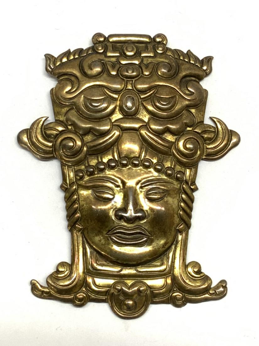 980 Sterling Silver Los Castillo "God" Pin: 980 Sterling Silver Los Castillo Taxco Pin. "God's Head" Dimensions: 4" X 3 14" Total weight: 49.13 grams Pin is detached. Minor repair needed.