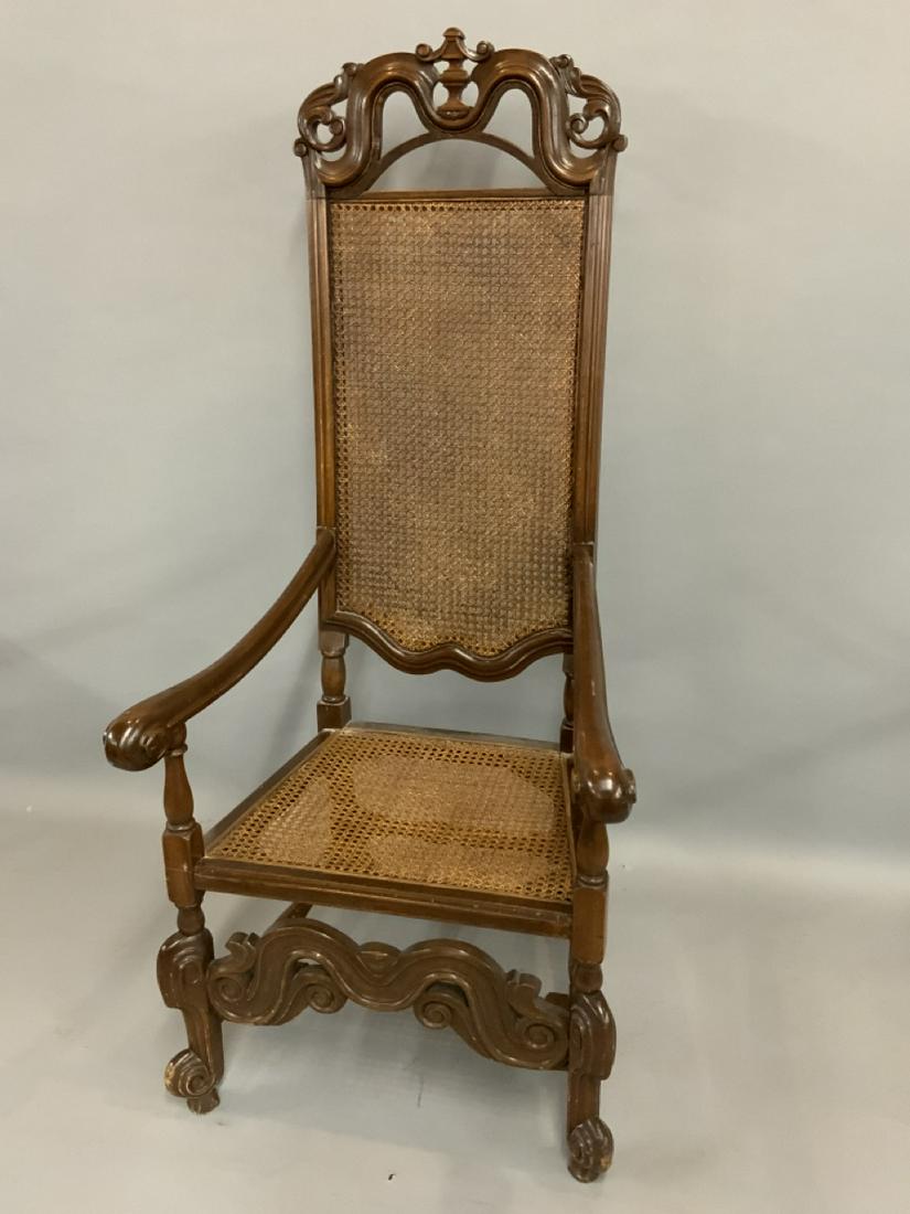 Oversize High Back Antique Caned Chair: Oversize High Back Caned Chair. Dimensions: 55 3/4"h X 25 1/4" X 24 1/2"