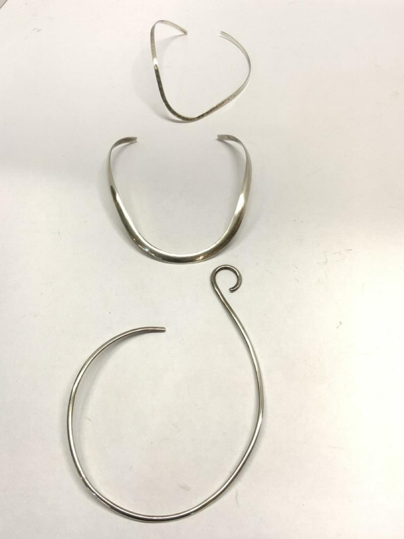Three (3) Vintage Sterling Silver Choker Necklaces: Three (3) sterling silver choker style necklaces. Total weight: 2.5521 troy ounces