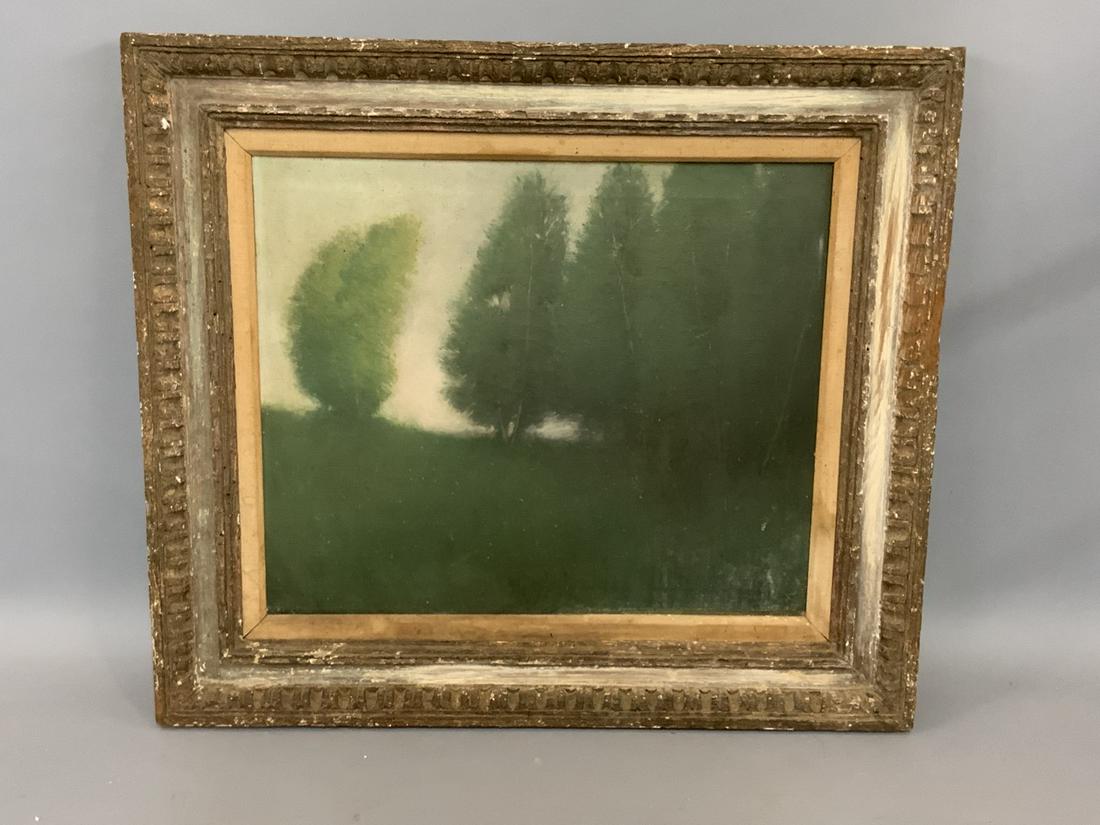 Style Of George Inness Tree Landscape: Style of George Inness Brooklyn NY Estate Find. Illegibly writing reverse. Please see photograph preview. Some mold present. Cleaning needed. Dimensions: 19 1/2” x 23 1/2” and 28 1/2" x 32