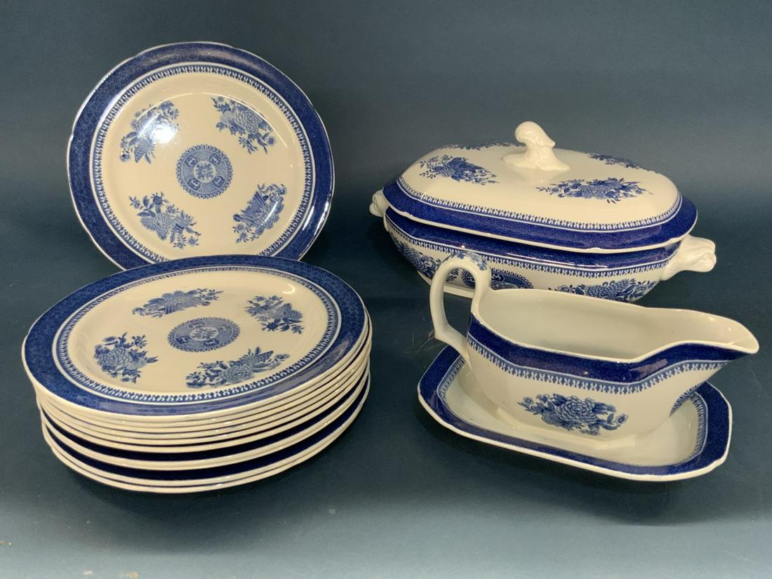 Copeland Spode "Spodes Fitzhugh" Porcelain Group: Copland Spode "Spodes Fitzhugh" Porcelain Dinnerware. Dimensions: 4 1/2" X 7" X 5" (Gravy Boat) and 6" X 8" X 12" (Tureen)