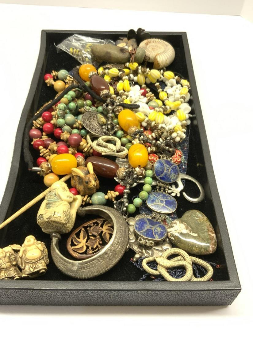 Estate Jewelry Lot: Estate jewelry lot. Resin netsuke, turquoise, glass beads etc.