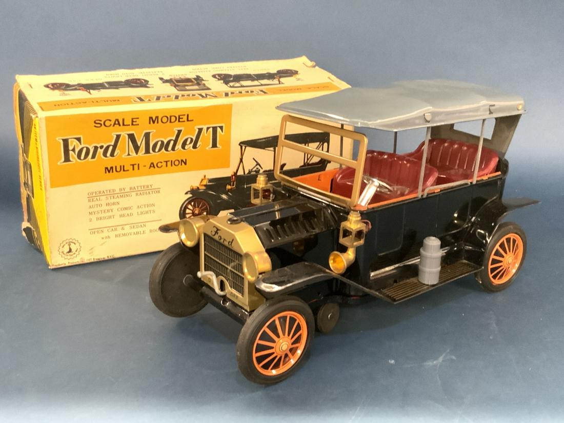 Model T Battery Operated Toy: Franconia Ford Model T Batt. Op Toy with box. Tin automobile. Dimensions: 6" X 10 1/2" X 4 1/2"