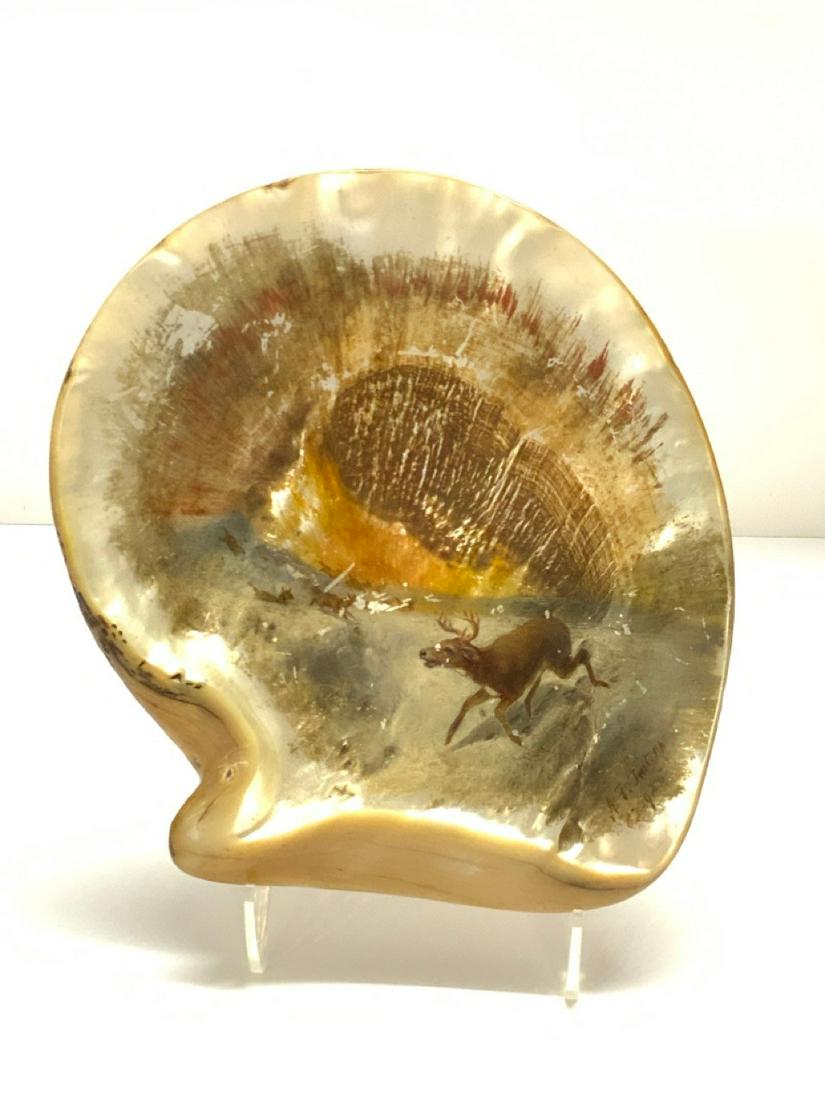 Arthur Fitzwilliam Tait (1819-1905) Wildlife Painting: Arthur Fitzwilliam Tait (February 5, 1819 – April 28, 1905)Wildlife Painting With Deer In LandscapePainted on Abalone Shell.Signed and dated 1882. Dimensions: 8 1/4" X 8"