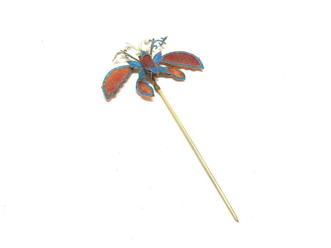Vintage Chinese King Fisher Blue Carnelian Hair Piece (1 of 3)