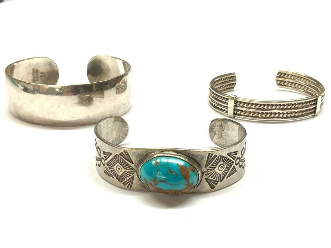 Three (3) Sterling Silver Bracelets w/ Turquoise Stone (1 of 5)